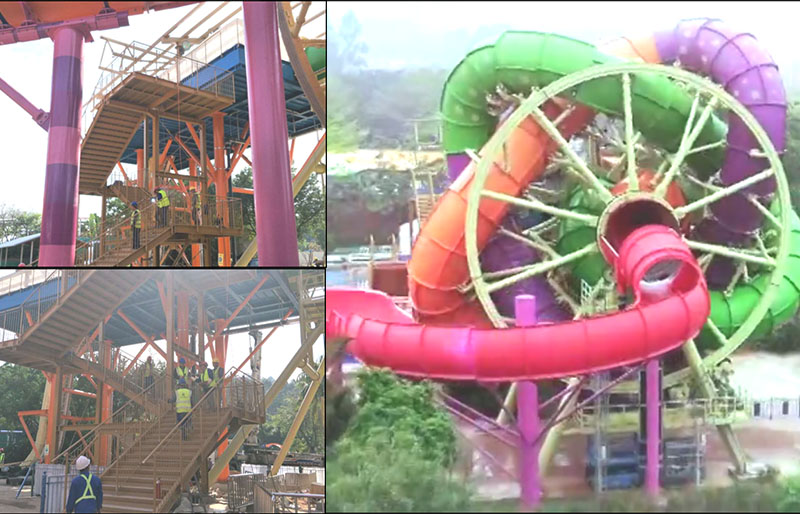 Steel towers and supporting structures for water park equipment
